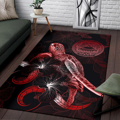 American Samoa Polynesian Area Rugs - Turtle With Blooming Hibiscus Red