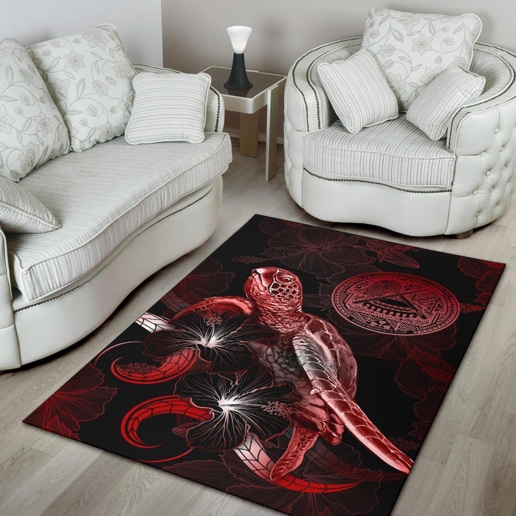 American Samoa Polynesian Area Rugs - Turtle With Blooming Hibiscus Red