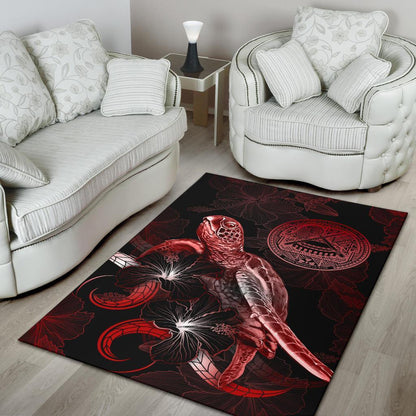 American Samoa Polynesian Area Rugs - Turtle With Blooming Hibiscus Red