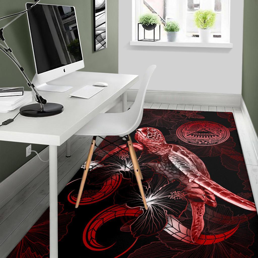 American Samoa Polynesian Area Rugs - Turtle With Blooming Hibiscus Red