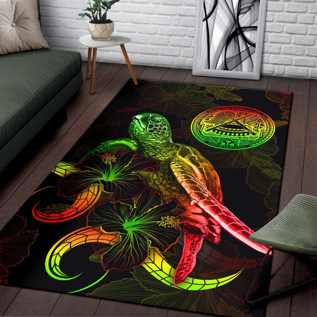 American Samoa Polynesian Area Rugs - Turtle With Blooming Hibiscus Reggae