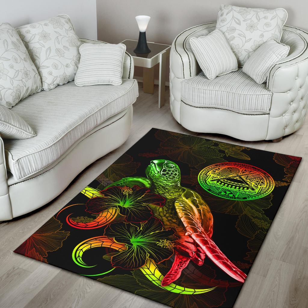 American Samoa Polynesian Area Rugs - Turtle With Blooming Hibiscus Reggae