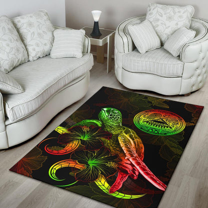 American Samoa Polynesian Area Rugs - Turtle With Blooming Hibiscus Reggae