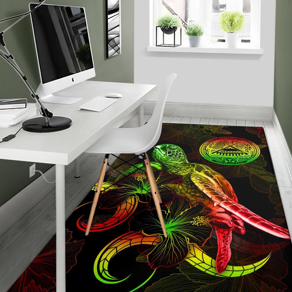 American Samoa Polynesian Area Rugs - Turtle With Blooming Hibiscus Reggae