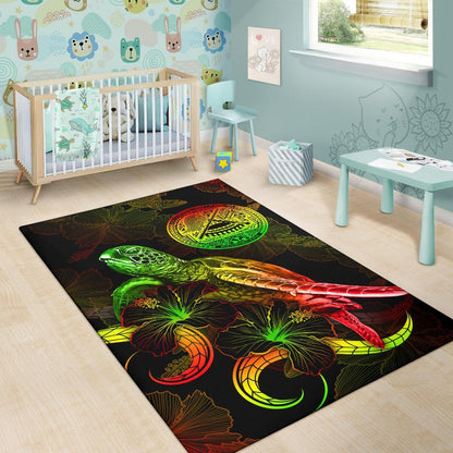 American Samoa Polynesian Area Rugs - Turtle With Blooming Hibiscus Reggae