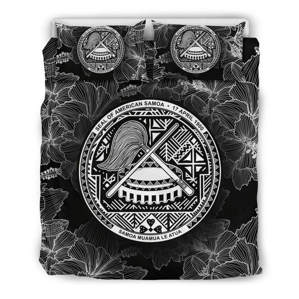 American Samoa Polynesian Duvet Cover Set - Black Hibiscus
