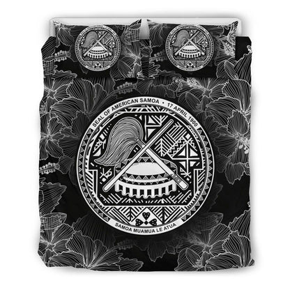 American Samoa Polynesian Duvet Cover Set - Black Hibiscus