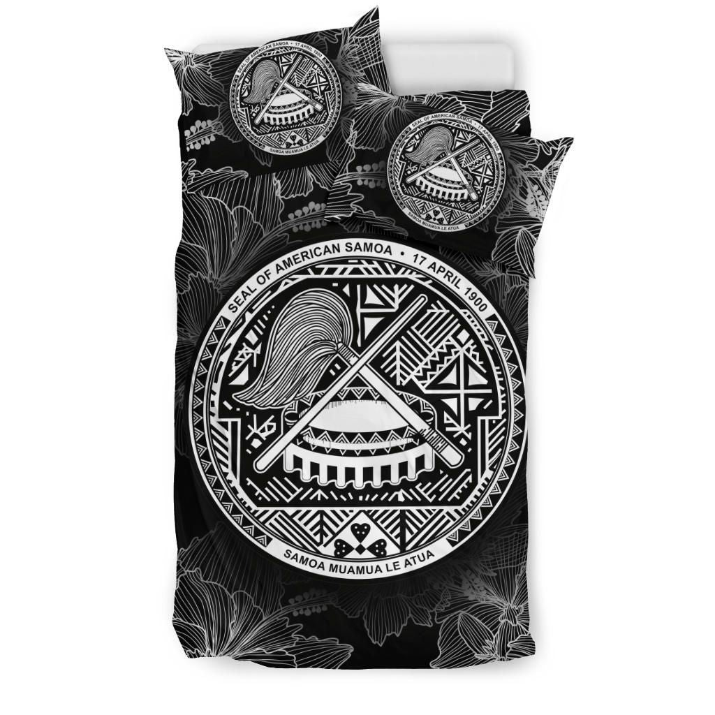 American Samoa Polynesian Duvet Cover Set - Black Hibiscus
