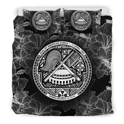 American Samoa Polynesian Duvet Cover Set - Black Hibiscus