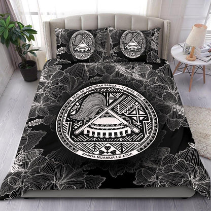 American Samoa Polynesian Duvet Cover Set - Black Hibiscus