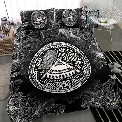 American Samoa Polynesian Duvet Cover Set - Black Hibiscus