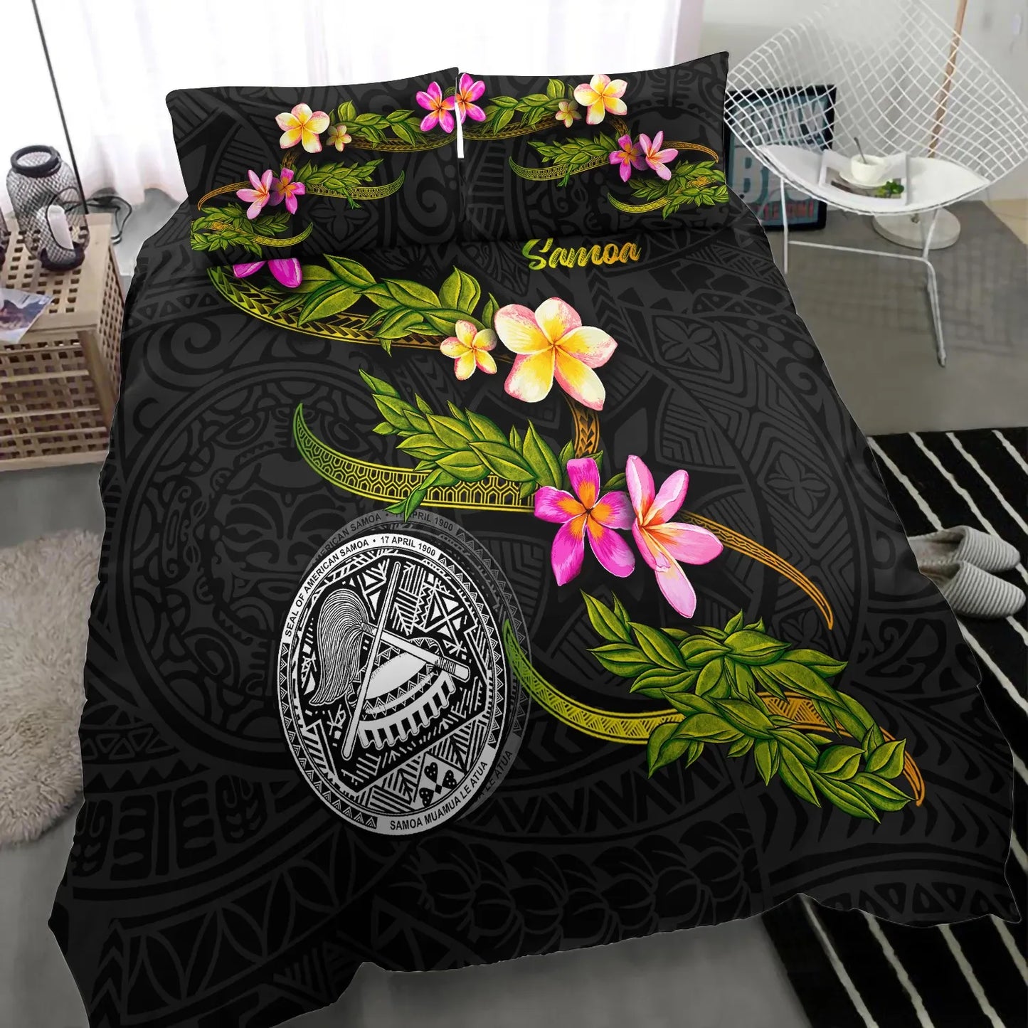 American Samoa Polynesian Bedding Set - Plumeria Tribal