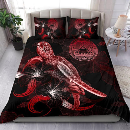 American Samoa Polynesian Bedding Set - Turtle With Blooming Hibiscus Red
