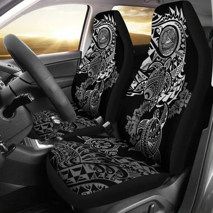 American Samoa Car Seat Covers - American Samoa Seal Turtle Gray Hibiscus Flowing