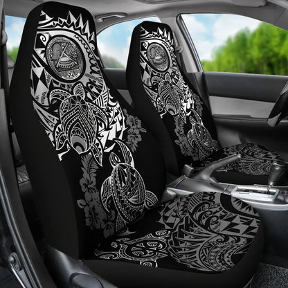 American Samoa Car Seat Covers - American Samoa Seal Turtle Gray Hibiscus Flowing