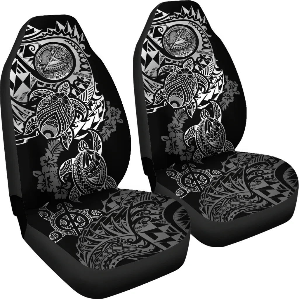 American Samoa Car Seat Covers - American Samoa Seal Turtle Gray Hibiscus Flowing