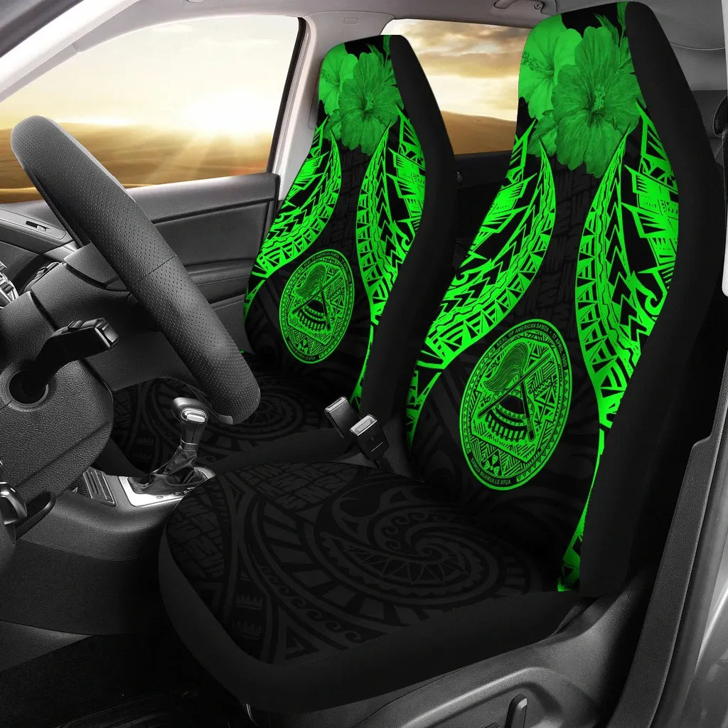 American Samoa Polynesian Car Seat Covers Pride Seal And Hibiscus Green
