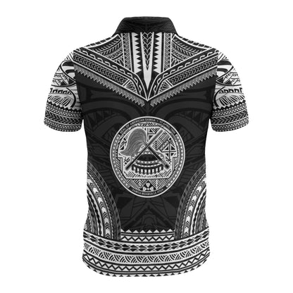 American Samoa Custom Personalised Polo Shirt - American Samoa Seal Polynesian Chief Tattoo Black Version