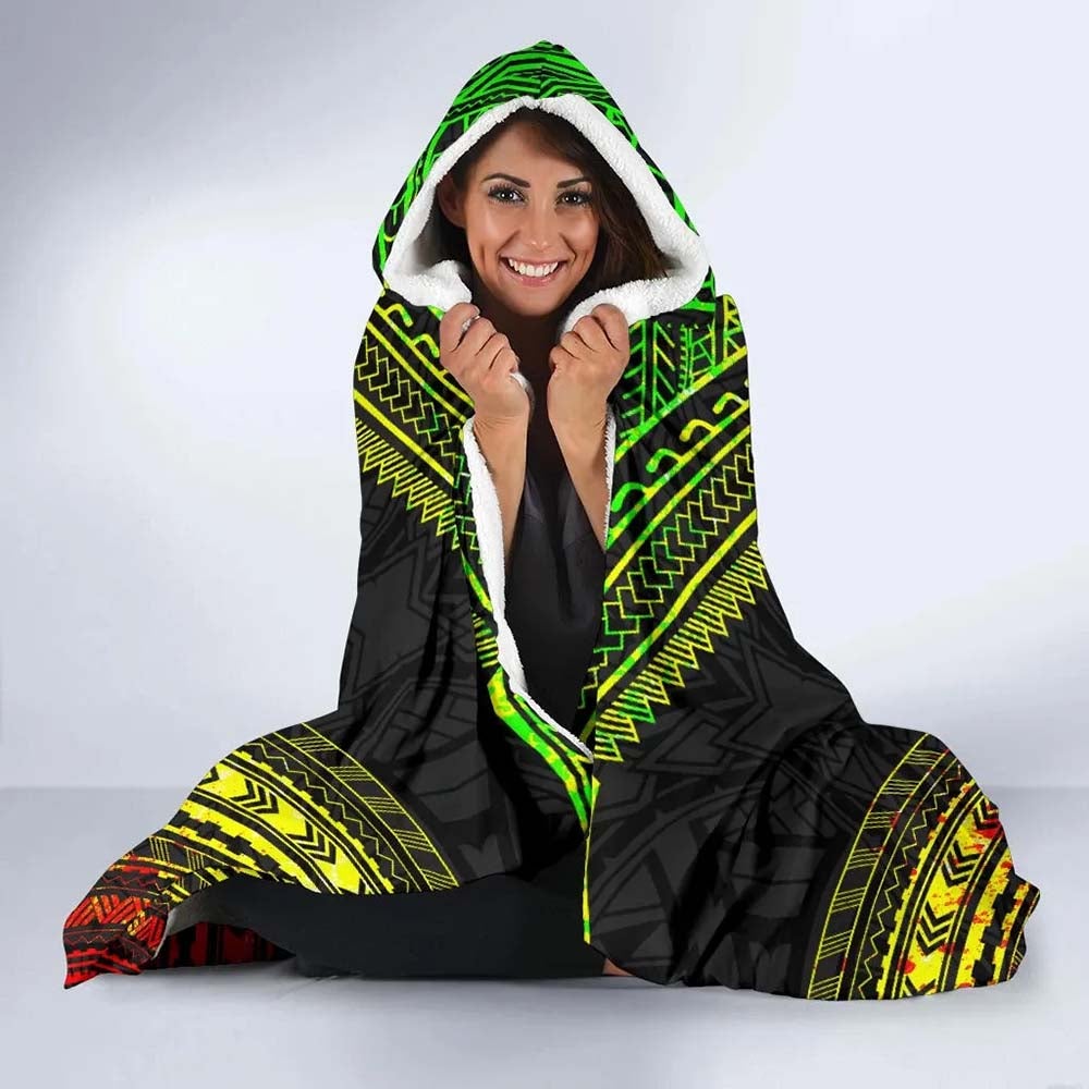 American Samoa Polynesian Chief Hooded Blanket - Reggae Version
