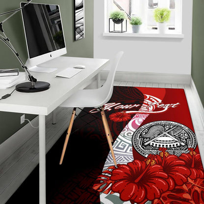 American Samoa Polynesian Custom Personalised Area Rug - Coat Of Arm With Hibiscus