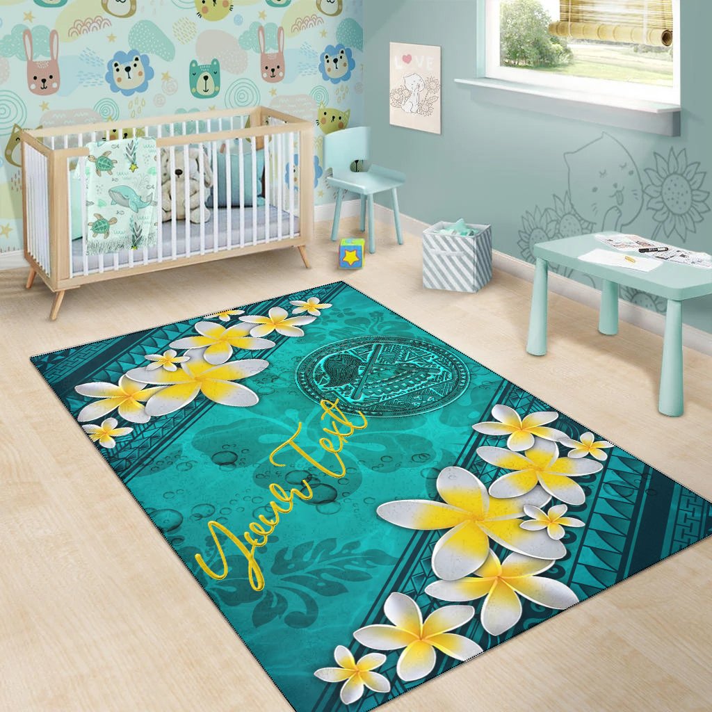 American Samoa Polynesian Custom Personalised Area Rug - Plumeria With Blue Ocean