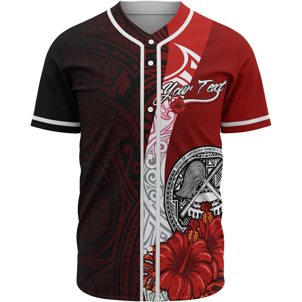 American Samoa Polynesian Custom Personalised Baseball Shirt - Coat Of Arm With Hibiscus