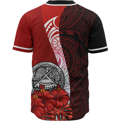 American Samoa Polynesian Custom Personalised Baseball Shirt - Coat Of Arm With Hibiscus