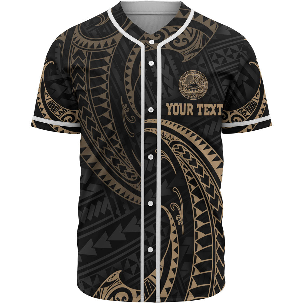 American Samoa Polynesian Custom Personalised Baseball Shirt - Gold Tribal Wave