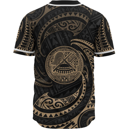 American Samoa Polynesian Custom Personalised Baseball Shirt - Gold Tribal Wave