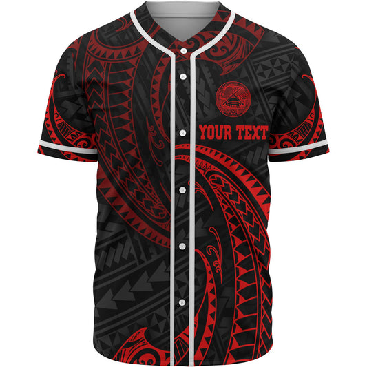 American Samoa Polynesian Custom Personalised Baseball Shirt - Red Tribal Wave