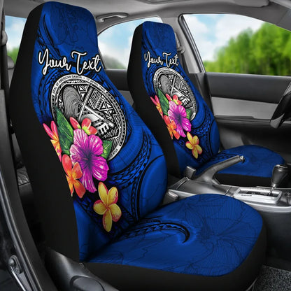 American Samoa Polynesian Custom Personalised Car Seat Covers - Floral With Seal Blue