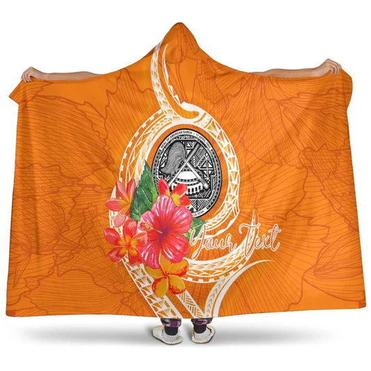 American Samoa Polynesian Custom Personalised Hooded Blanket - Orange Floral With Seal