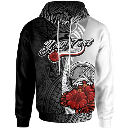 American Samoa Polynesian Custom Personalised Hoodie - Coat Of Arm With Hibiscus White