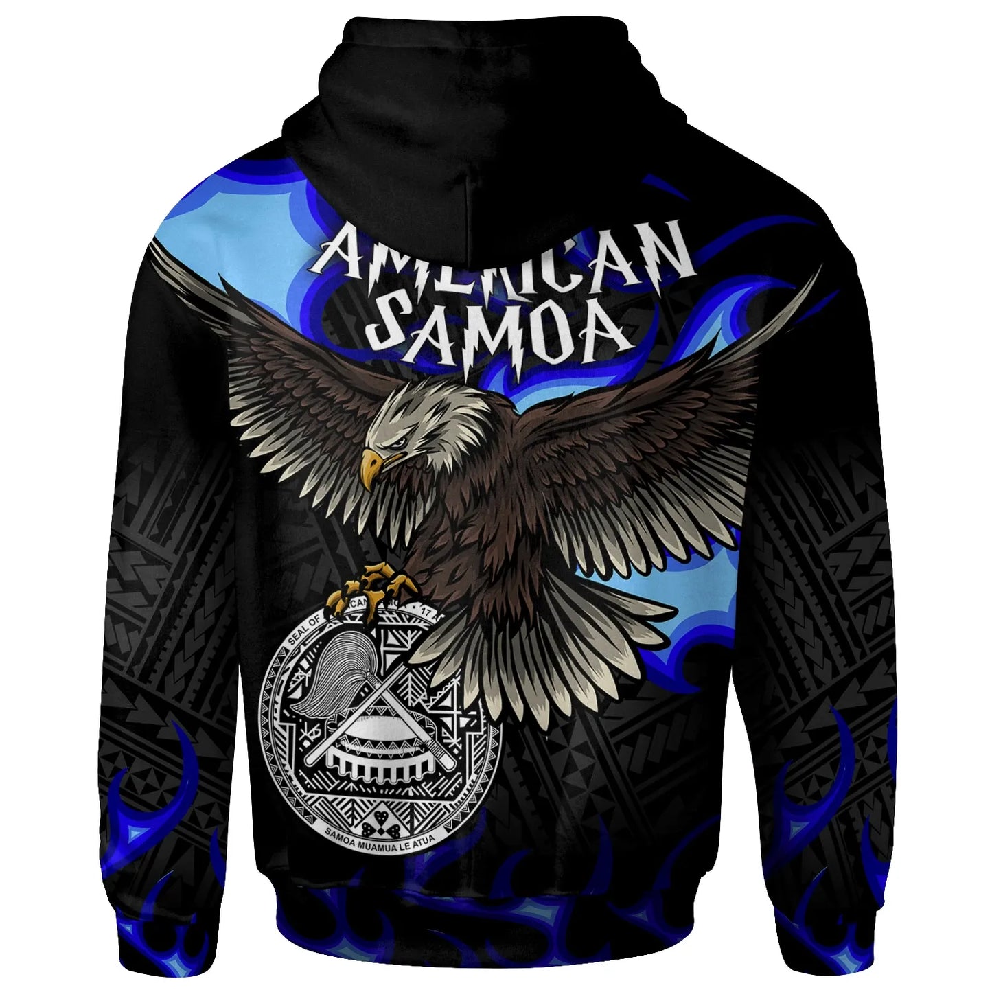 American Samoa Polynesian Custom Personalised Hoodie -  Eagle With Flame Blue