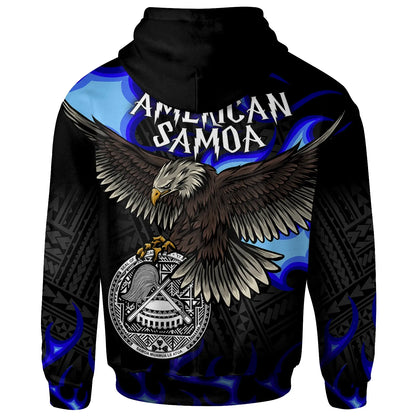 American Samoa Polynesian Custom Personalised Hoodie -  Eagle With Flame Blue