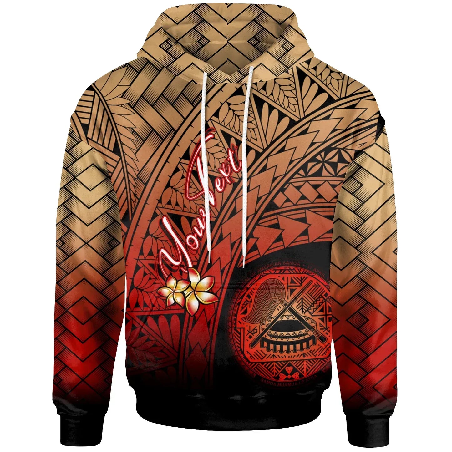 American Samoa Polynesian Custom Personalised Hoodie - Plumeria Tattoo Tribal