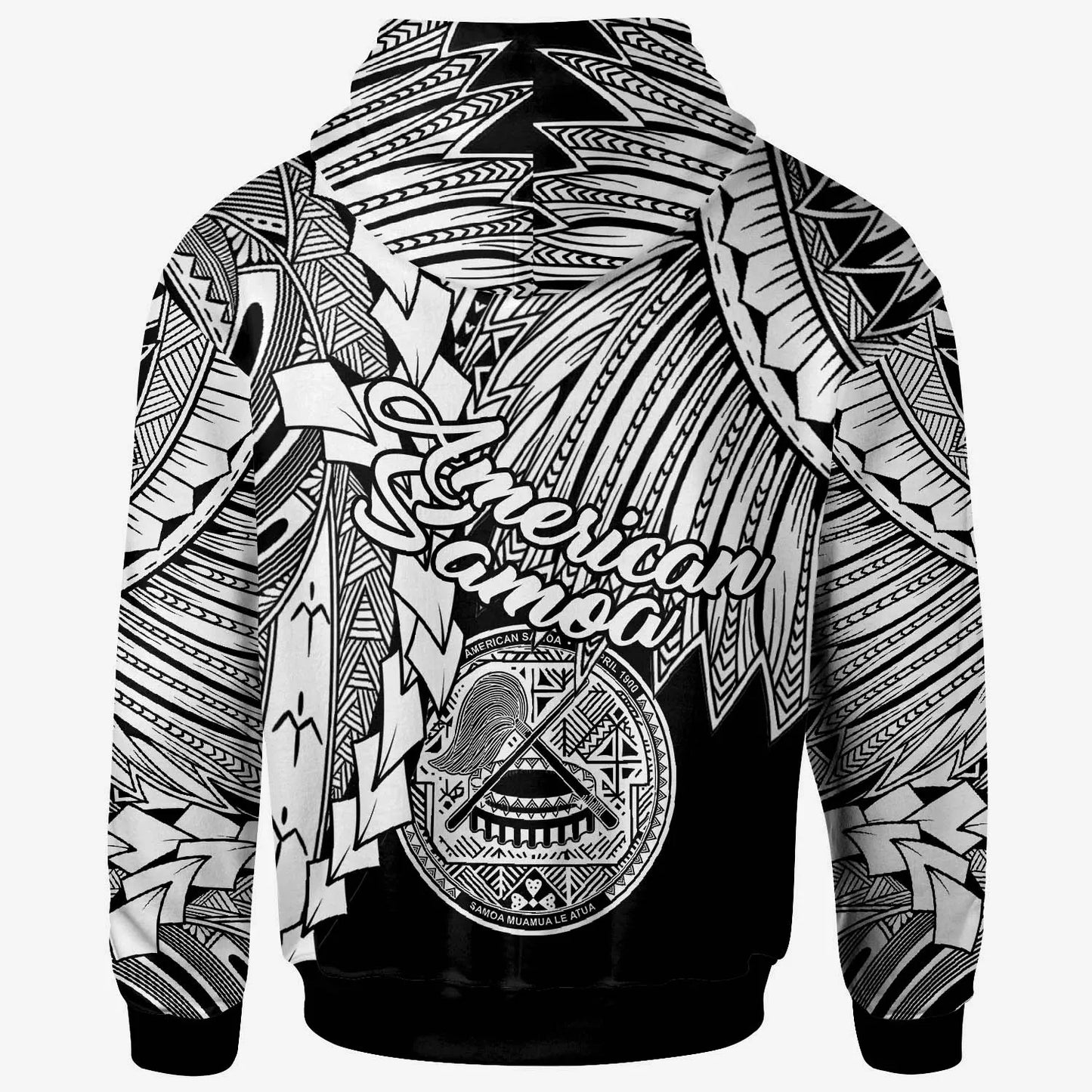 American Samoa Polynesian Custom Personalised Hoodie - Tribal Wave Tattoo White
