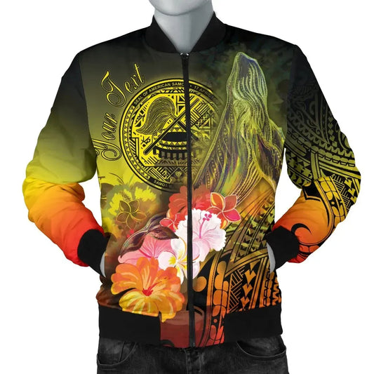 American Samoa Polynesian Custom Personalised Bomber Jacket - Humpback Whale with Tropical Flowers