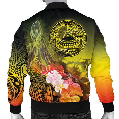 American Samoa Polynesian Custom Personalised Bomber Jacket - Humpback Whale with Tropical Flowers