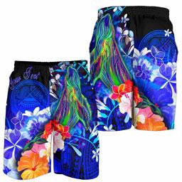 American Samoa Polynesian Custom Personalised Men Shorts - Humpback Whale with Tropical Flowers (Blue)