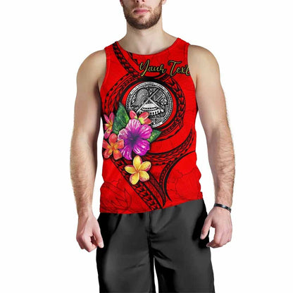 American Samoa Polynesian Custom Personalised Men Tank Top - Floral With Seal Red