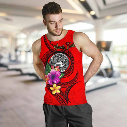 American Samoa Polynesian Custom Personalised Men Tank Top - Floral With Seal Red