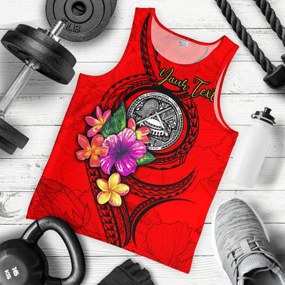 American Samoa Polynesian Custom Personalised Men Tank Top - Floral With Seal Red