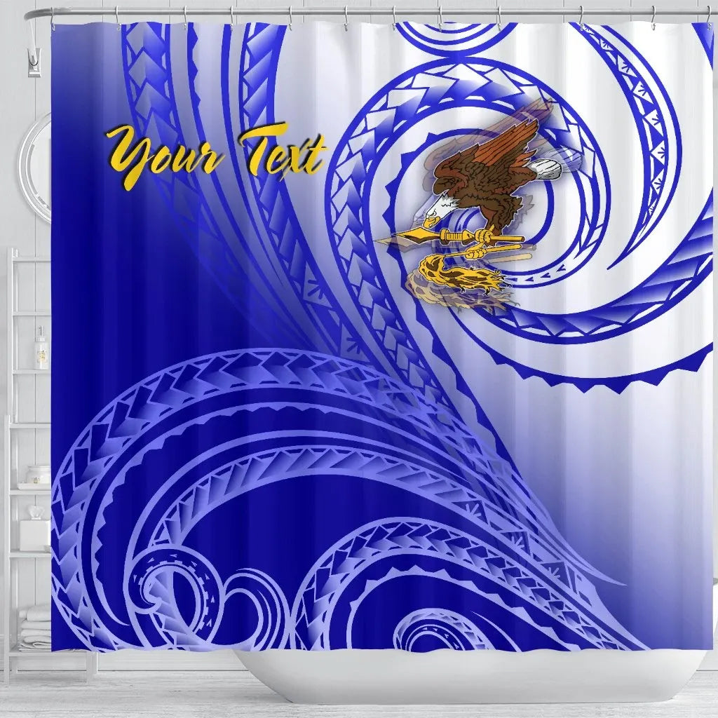 American Samoa Polynesian Custom Personalised Personalized Shower Curtain - Bald Eagle (Blue)