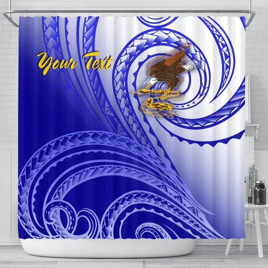 American Samoa Polynesian Custom Personalised Personalized Shower Curtain - Bald Eagle (Blue)