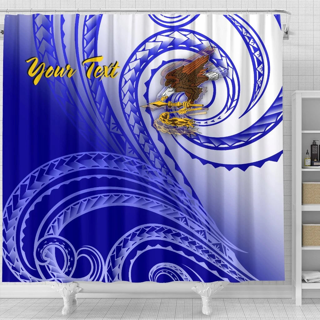 American Samoa Polynesian Custom Personalised Personalized Shower Curtain - Bald Eagle (Blue)
