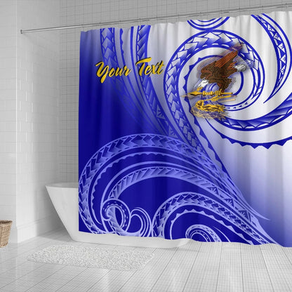 American Samoa Polynesian Custom Personalised Personalized Shower Curtain - Bald Eagle (Blue)