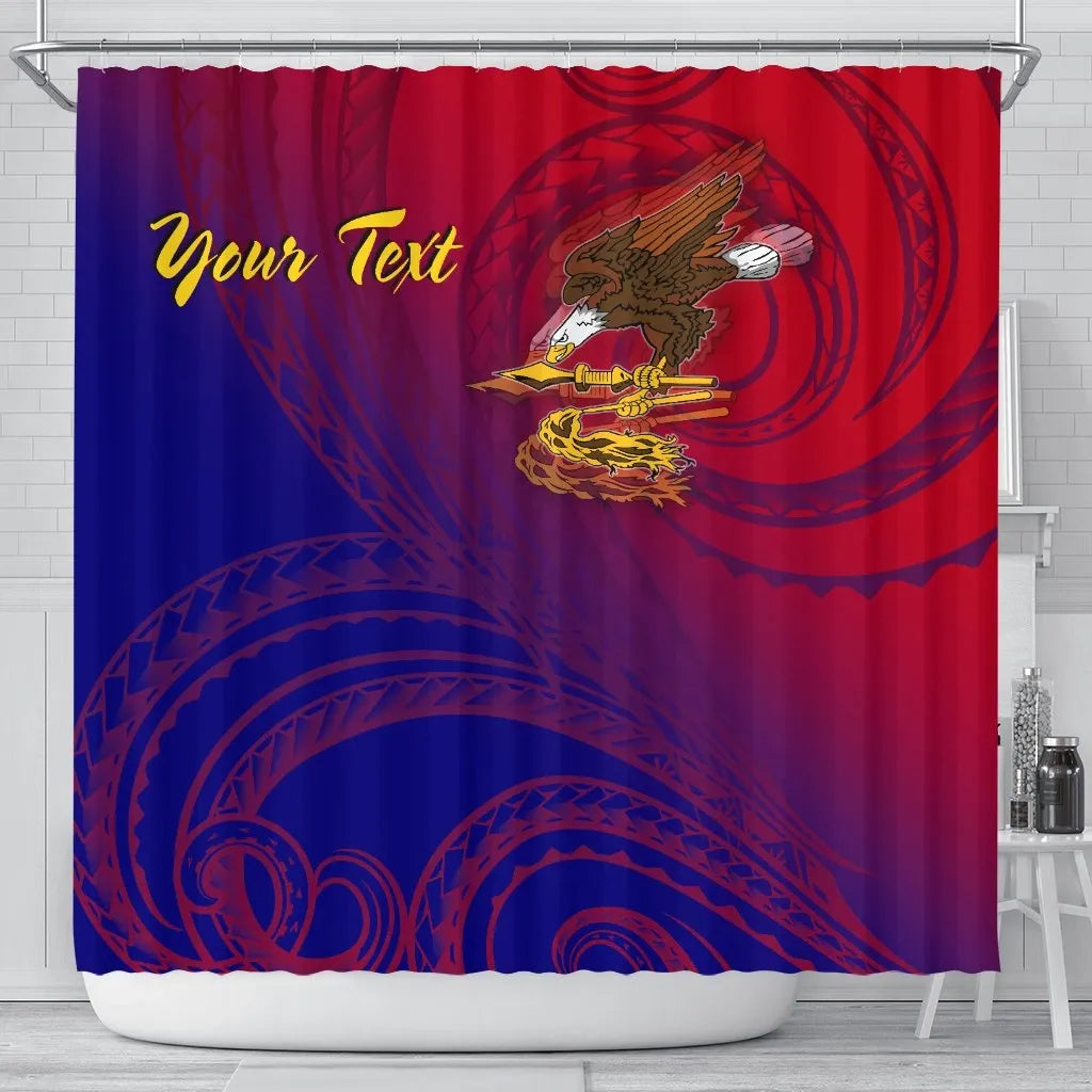 American Samoa Polynesian Custom Personalised Personalized Shower Curtain - Bald Eagle (Blue - Red)