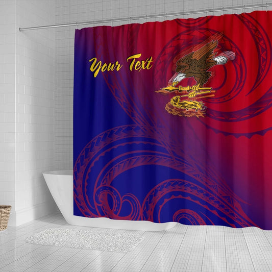American Samoa Polynesian Custom Personalised Personalized Shower Curtain - Bald Eagle (Blue - Red)
