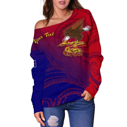 American Samoa Polynesian Custom Personalised Personalized Women Off Shoulder Sweater - Bald Eagle (Blue - Red)